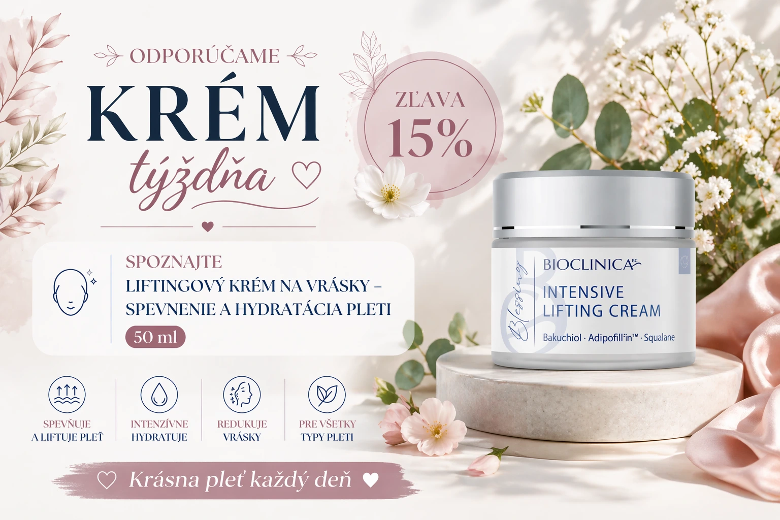 Liftingový krém na vrásky spevnenie a hydratácia pleti 50 ml